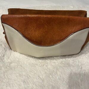Isaac Mizrahi cognac and white clutch